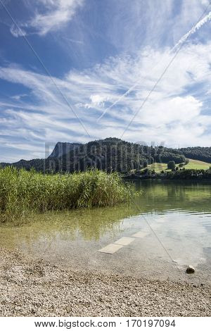 summer landscape of Brenet lake near Le pont canton de Vaud, Switzerland