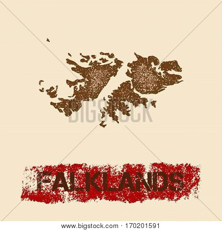 Falklands Distressed Map. Grunge Patriotic Poster With Textured Country Ink Stamp And Roller Paint M