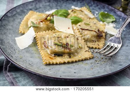 Ravioli with Parmesan on Plate