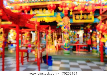 Blurred Red Chinese Joss House Background. Traditional Architecture.