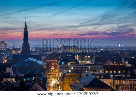 Cityscape of copenhagen downtown in the bluehour