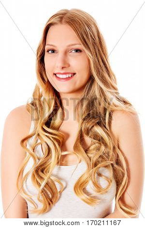 Beautiful young woman with gorgeous hairstyle.