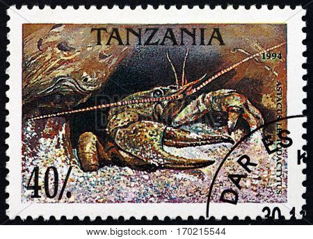 TANZANIA - CIRCA 1994: a stamp printed in Tanzania shows Narrow-clawed crayfish astacus leptodactylus circa 1994