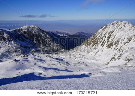 Winter landscape in National Park Retezat, Romania, Europe