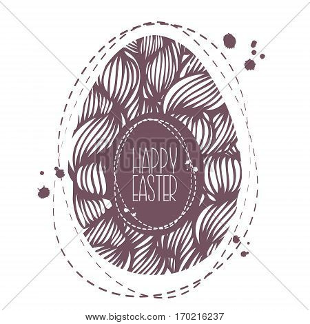 Hand Drawn Ornamental Easter Egg With Wave Pattern. Cute Doodle Style Easter Egg. Easter Egg With Do