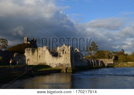 Ruins of Desmond castle along maigue river in County Limerick.