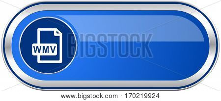 Wmv file long blue web and mobile apps banner isolated on white background. 