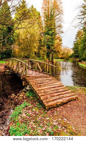 wodd bridge in the park up the lake