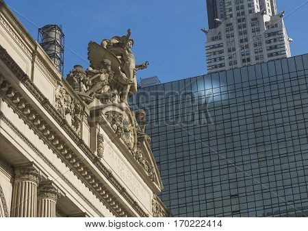New York USA november 2016: Exterior Clock of Grand Central Terminal Station in New York. Grand Central Terminal is the busiest train station in the United States.