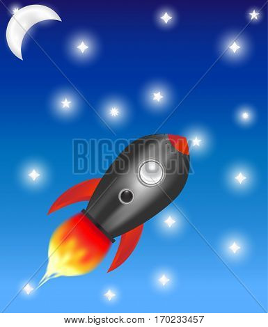 An illustration of a rocket in the starry sky.