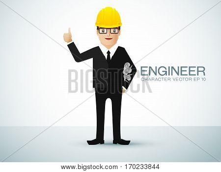 Construction worker engineer or architect holding projects blueprints character. vector illustration