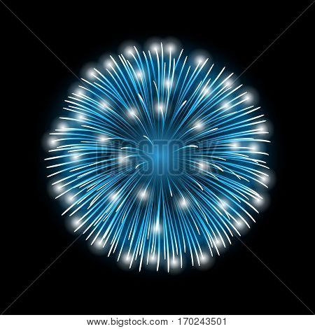 Firework blue sparkle isolated background. Beautiful night fire explosion decoration holiday Christmas New Year birthday. Symbol festival American 4th july celebration. Vector illustration