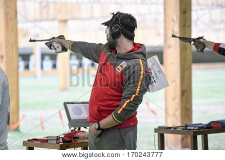 Rio Brazil - august 10 2016: CARRERA Pablo (ESP) during shooting 50m Pistol Men Shooting at Olympic Games 2016 in Olympic Shooting Centre Deodoro