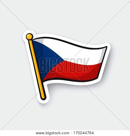 Vector illustration. Flag of the Czech Republic on flagstaff. Location symbol for travelers. Cartoon sticker with contour. Decoration for greeting cards posters patches prints for clothes emblems