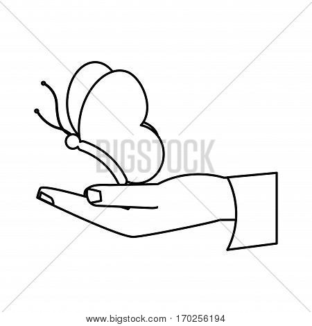 hand hold butterfly women day thin line vector illustration eps 10