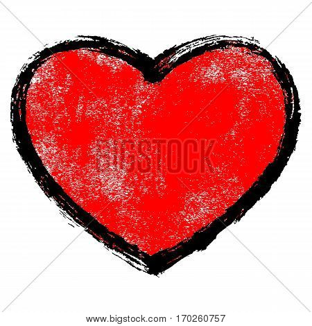 Use it in all your designs. Red heart symbol with black contour and texture created in handmade watercolor technique. Quick and easy recolorable shape. Vector illustration a graphic element