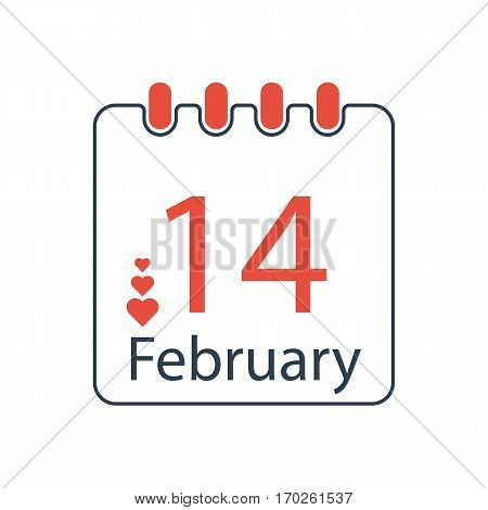 Happy Valentine's Day with calendar. 14 February.