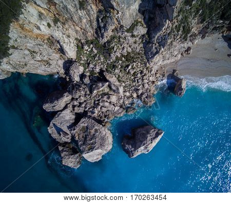 Aerial of the amazing Kathisma beach in Lefkada island Greece