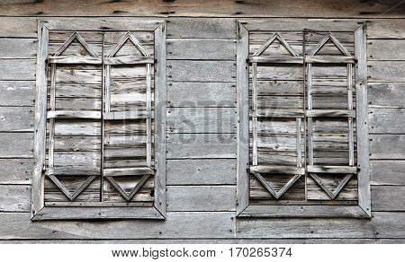 Shutters of traditional wooden house in Old Town of Sozopol Bulgaria