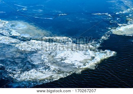 Drifting Ice Floes On A River Dnieper