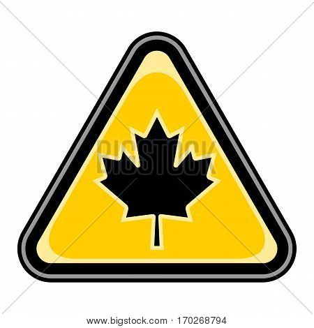 Use it in all your designs. Quick and easy recolorable vector illustration. Yellow and black triangular sticker with canadian maple leaf sign. Triangle hazard, warning, danger symbol