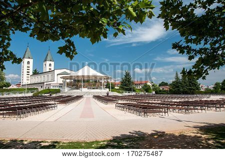 MEDJUGORJE, BOSNIA AND HERZEGOVINA, MAY 12, 2010 - Saint James church of Medjugorje in Herzegovina, where Blessed Virgin Mary appeared to six children in June 1981