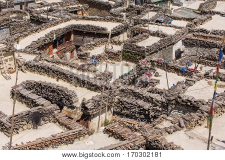 Mountain village Marpha on the Annapurna Circuit Trek in the Himalayas, Nepal