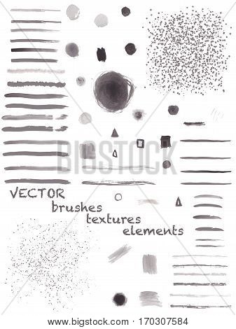 Vector set of different grunge brush strokes, stains, textures.