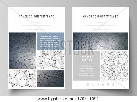 Business templates for brochure, magazine, flyer, booklet or annual report. Cover design template, easy editable vector, abstract flat layout in A4 size. Chemistry pattern, molecular texture, polygonal molecule structure, cell. Medicine, science, microbio