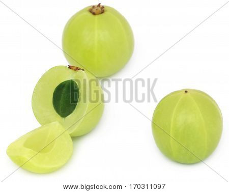 Closeup of Amla fruits over white background