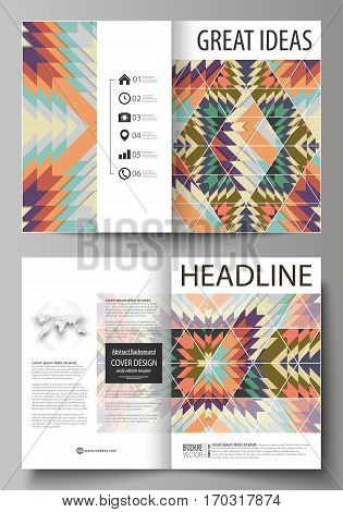 Business templates for bi fold brochure, magazine, flyer, booklet or annual report. Cover design template, easy editable vector, abstract flat layout in A4 size. Tribal pattern, geometrical ornament in ethno syle, ethnic hipster backdrop, vintage fashion 