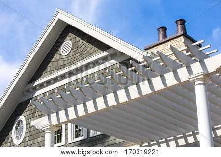 Close up beach house with pergola