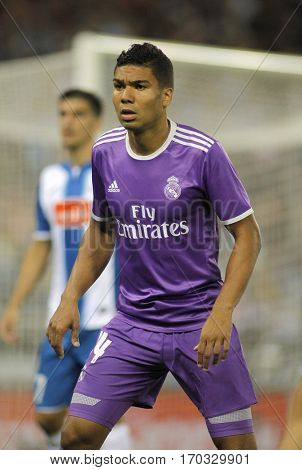 BARCELONA, SPAIN - SEPT, 18: Carlos Henrique Casemiro of Real Madrid of during a Spanish League match against RCD Espanyol at the  RCDE Stadium on September 18 2016 in Barcelona Spain
