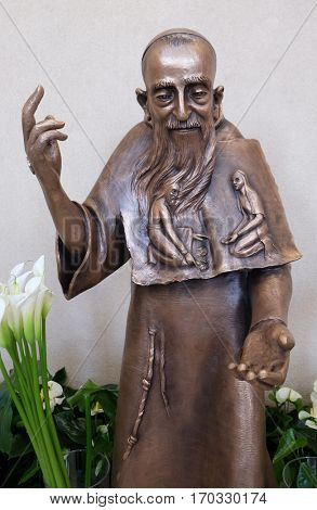 ZAGREB, CROATIA - APRIL 16: Saint Leopold Mandic statue in St. Leopold Mandic church in Zagreb, Croatia on April 16, 2016.