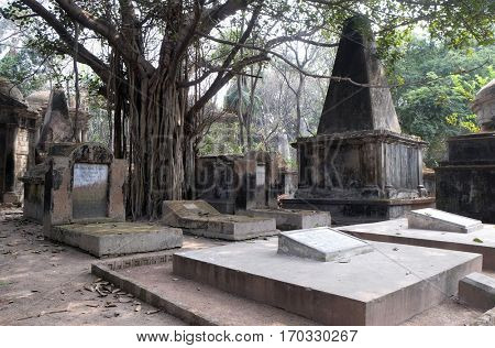 KOLKATA, INDIA - FEBRUARY 08: Kolkata Park Street Cemetery, inaugurated 1767, on February 08, 2016 in Kolkata, India.