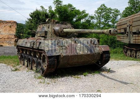 TURANJ, CROATIA - JUNE 11: Military tanks Open air museum of the Croatian War of Independence, 1991 - 1995, (Homeland War, Domovinski Rat), Turanj, Croatia on June 11, 2016
