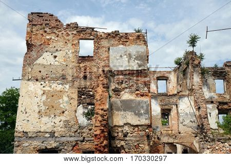TURANJ, CROATIA - JUNE 11: Destroyed house, open air museum of the Croatian War of Independence, 1991 - 1995, (Homeland War, Domovinski Rat), Turanj, Croatia on June 11, 2016