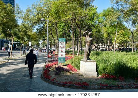 MEXICO CITY,MEXICO - DECEMBER 28,2016 : The famous Alameda Central Park in the historic center of Mexico City