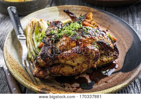 Spring Chicken with Vegetable on Plate