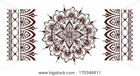 Henna tattoo mehndi flower template vector. Doodle ornamental lace decorative element. Indian design pattern paisley arabesque mhendi embellishment.