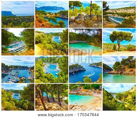 Calanque between Marseille and Cassis, Provence France. Collage