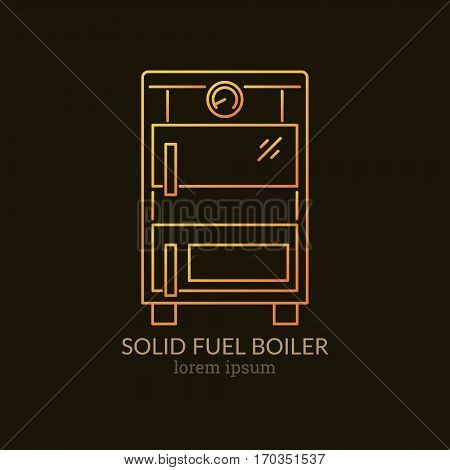 House Heating Single Logo. Illustration of Solid Fuel Boiler made in trendy line style vector. Clean and Simple modern emblem for shop product or company. Perfect for your business.