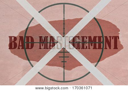 Strikethrough text Bad Management and target on pink background