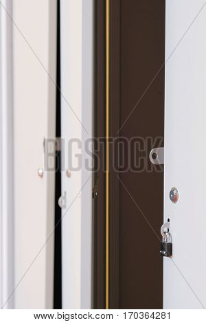Shelfs in locker room in fitness club