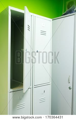 Shelfs in locker room in fitness club