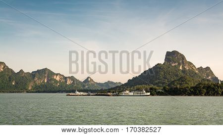 Scenery of Donsak pier at surat thani province Thailand