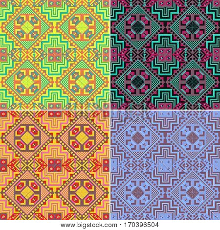 Set of colorful seamless geometric patterns. Ethnic. Vector illustration.