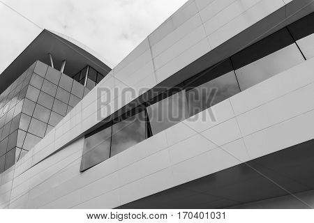 TRADATE, ITALY - OCTOBER 2, 2016: Tradate (Lombardy Italy): modern building. Black and white