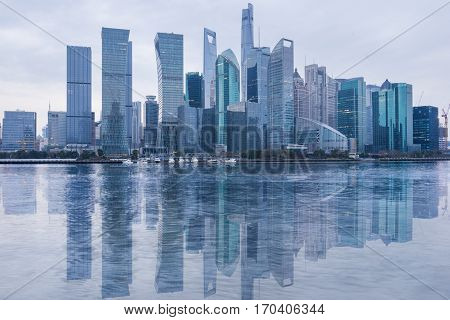 landmarks of Shanghai with Huangpu river in China.