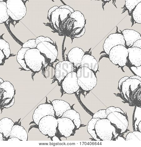 Vintage vector cotton flowers seamless pattern. Light colors. Can be used for a rustic wedding, greeting cards, textile or prints.